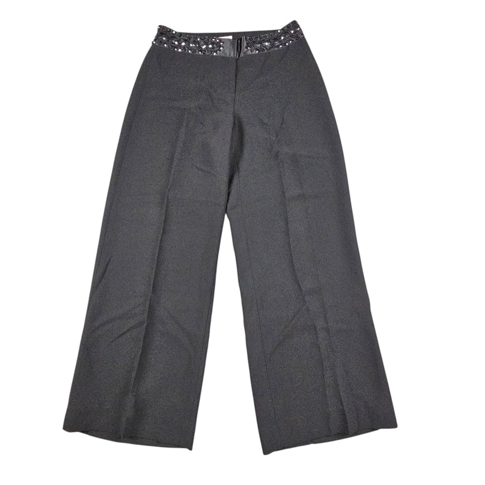 Harold's Womens Dress Pants Size 4 Black Beaded Waist Wide Leg Evening Holiday